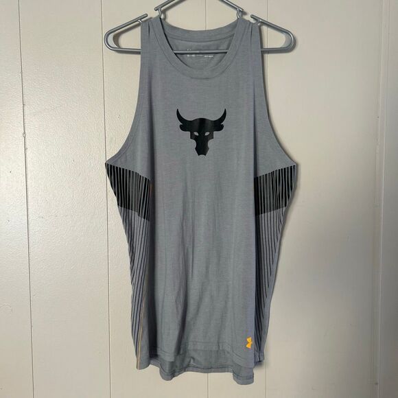Under Armour Project Rock HeatGear Tank Top Gray Bull Logo Men’s Large - Picture 2 of 6